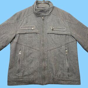 INC Mens Gray Wool-Blend Full-Zip Jacket High Collar Zippered Pockets Size Large